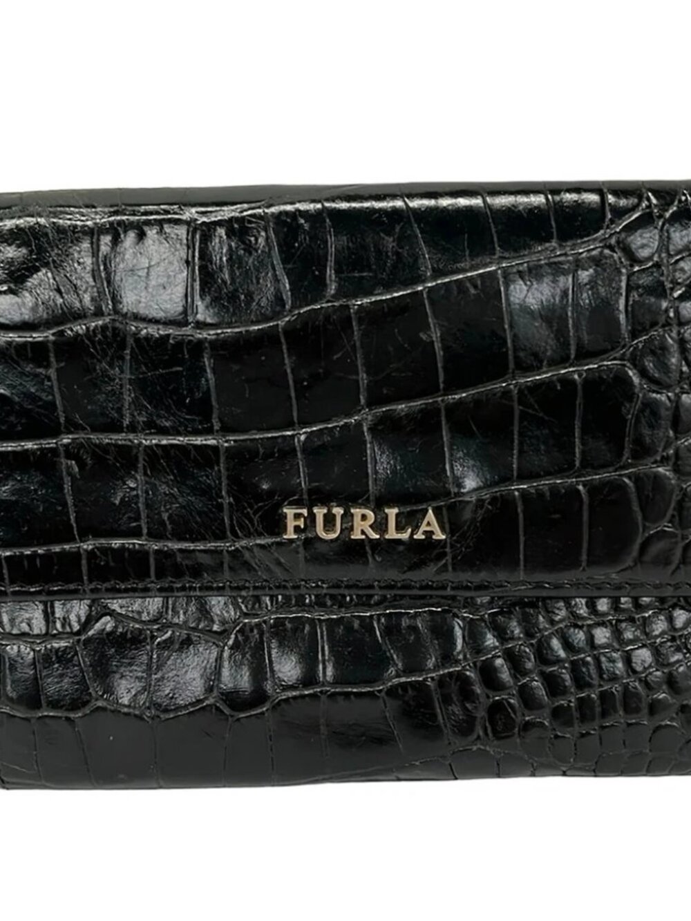 FURLA Black Leather Trifold Wallet